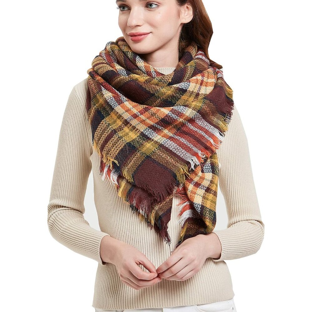 Womens Warm Blanket Scarf Square Winter Shawls Large Infinity Scarves Stripe Pla